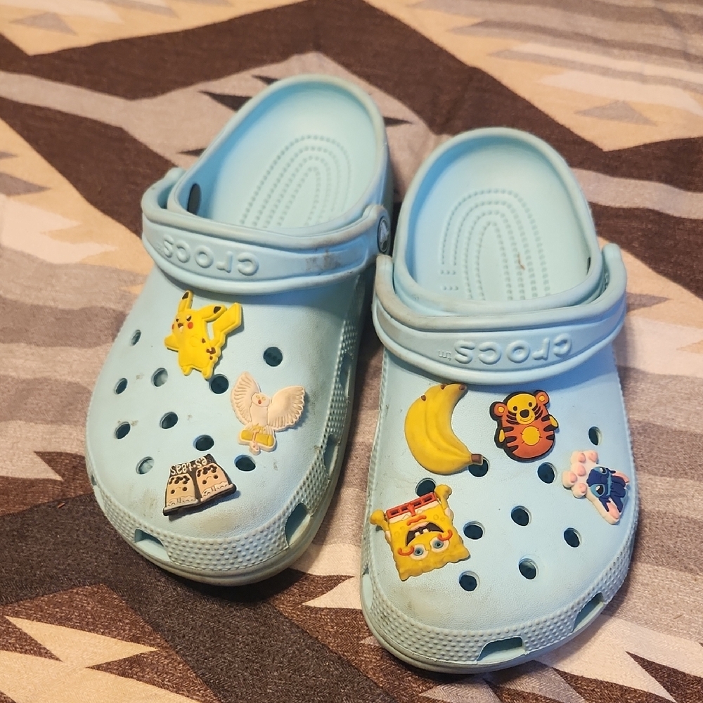 Kids Light Blue Clogs with Fun Charms